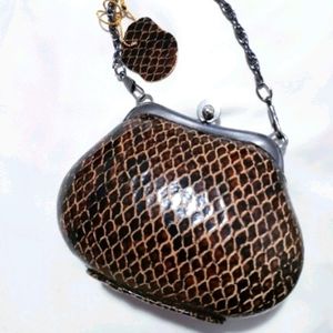 Genuine Snakeskin Leather Purse/Clutch - Brown